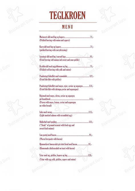 teglkroen menu|Restro Menu